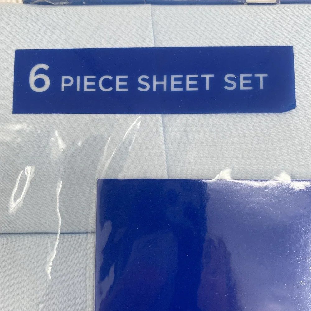 Vince Camuto Sheet Set QUEEN Powder Blue Cotton Rich 1000TC Moisture Wicking